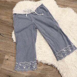 Trish Scully Gingham Embroidered Scallop Hem Wide Leg Pants Girls Medium Spring